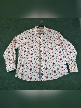 Robert Graham Bubbles With Floral Flip Cuff Long Sleeve 2XL 100% Cotton EUC